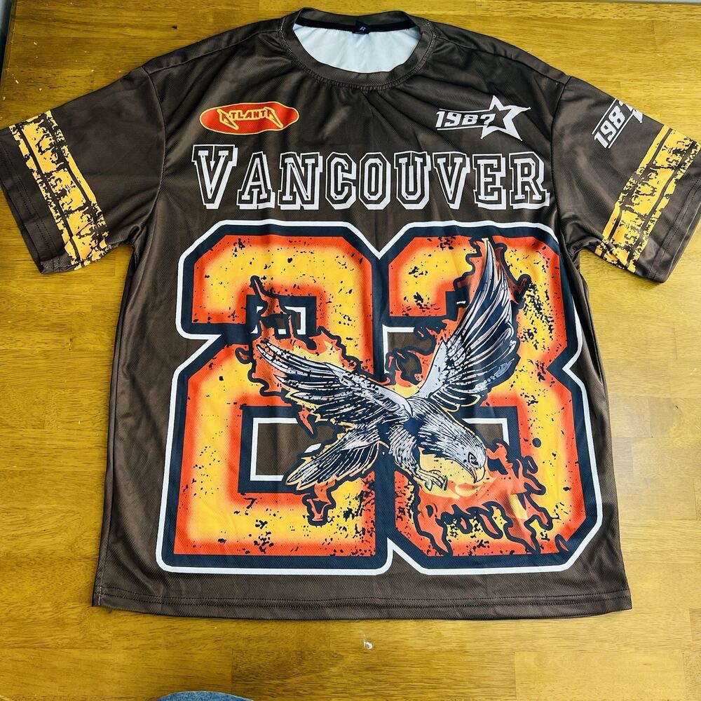 Vintage 1987 Romwe Vancouver Atlanta Graphic Print Black Jersey Shirt Size M